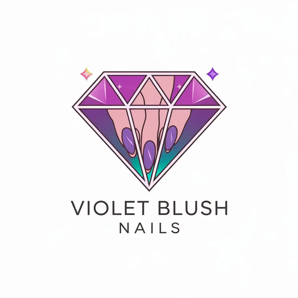 LOGO Design for Violet Blush Nails Diamond Shape with Manicured Nails in Purple Teal