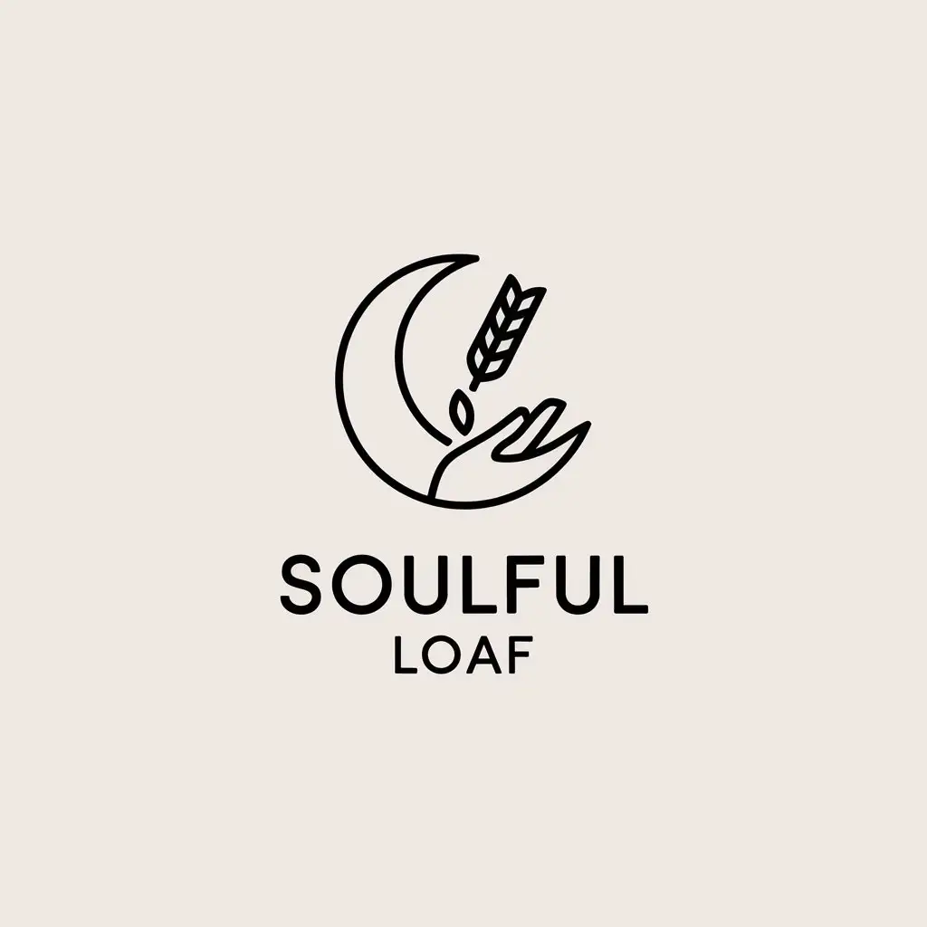 LOGO Design for Soulful Loaf Moon Wheat Stalk and Hand Symbol in Light Colors with Minimalist Style