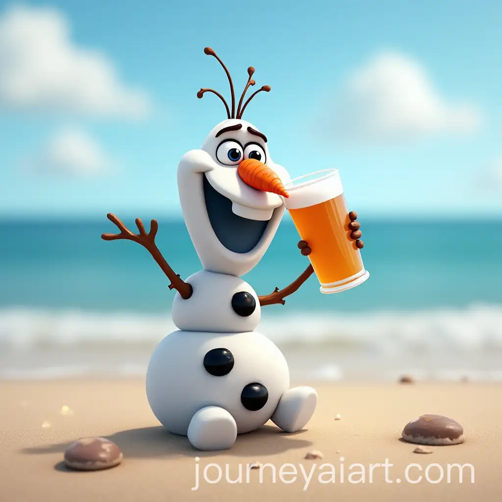 Olaf-the-Snowman-Drinking-Beer-at-the-Beach