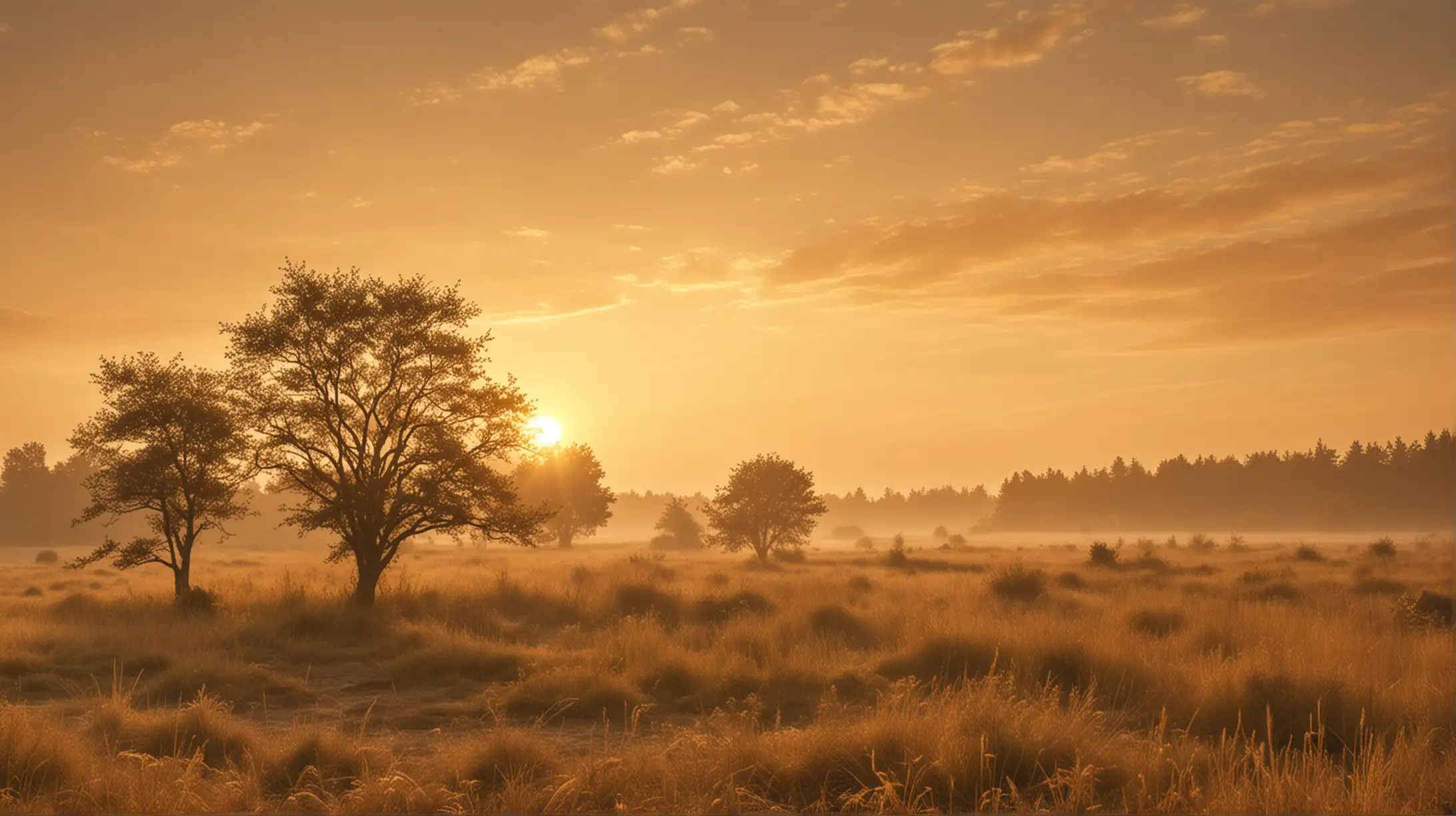 Golden Hazy Sky Over Serene Nature Scene