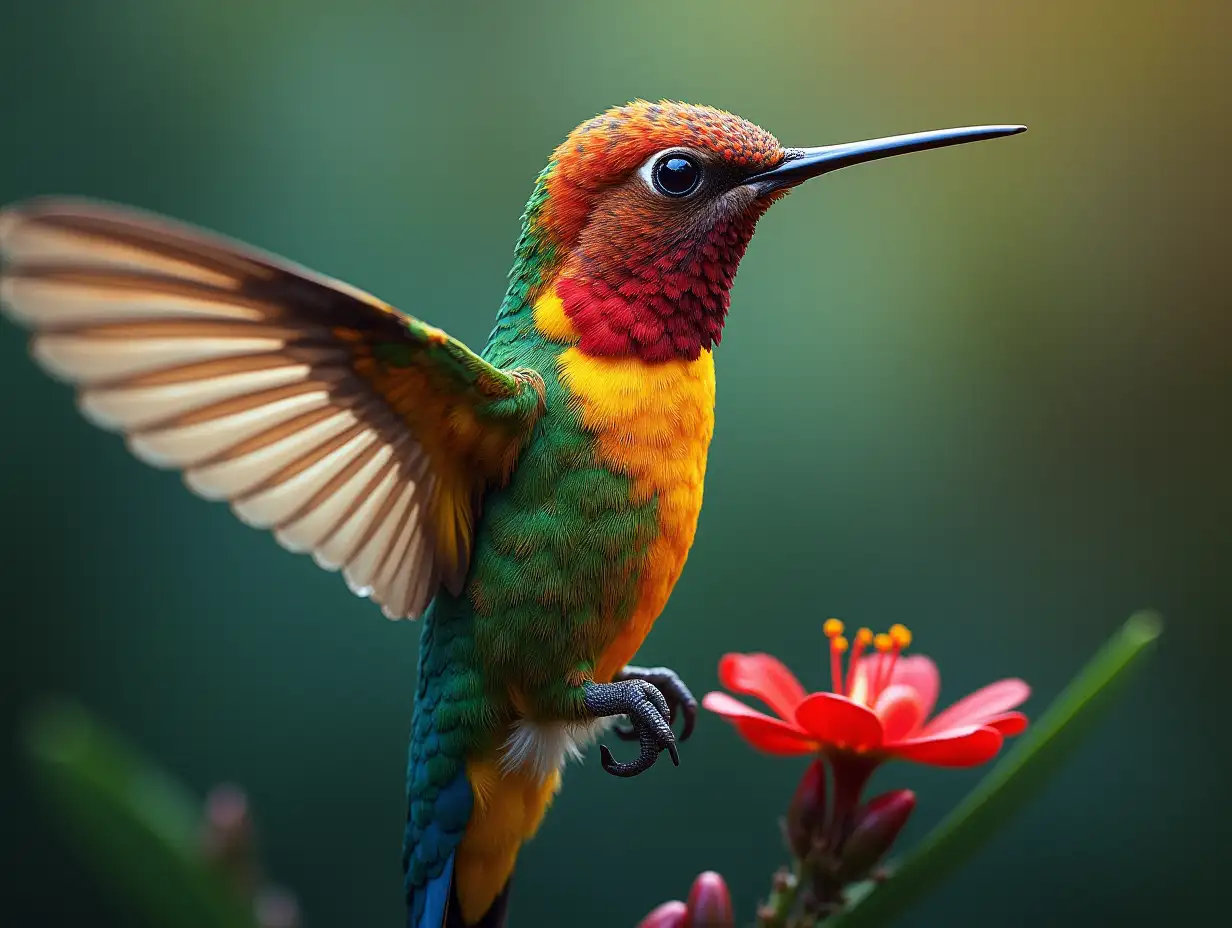 Create a surreal world Hummingbird with Parrot head