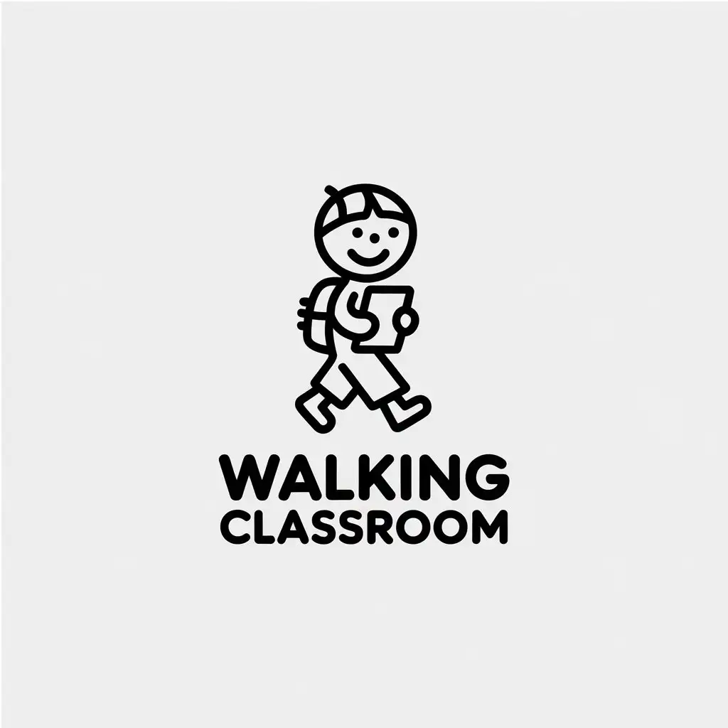 LOGO-Design-for-Walking-Classroom-Minimalistic-Vector-with-Children-Books-and-Travel-Theme