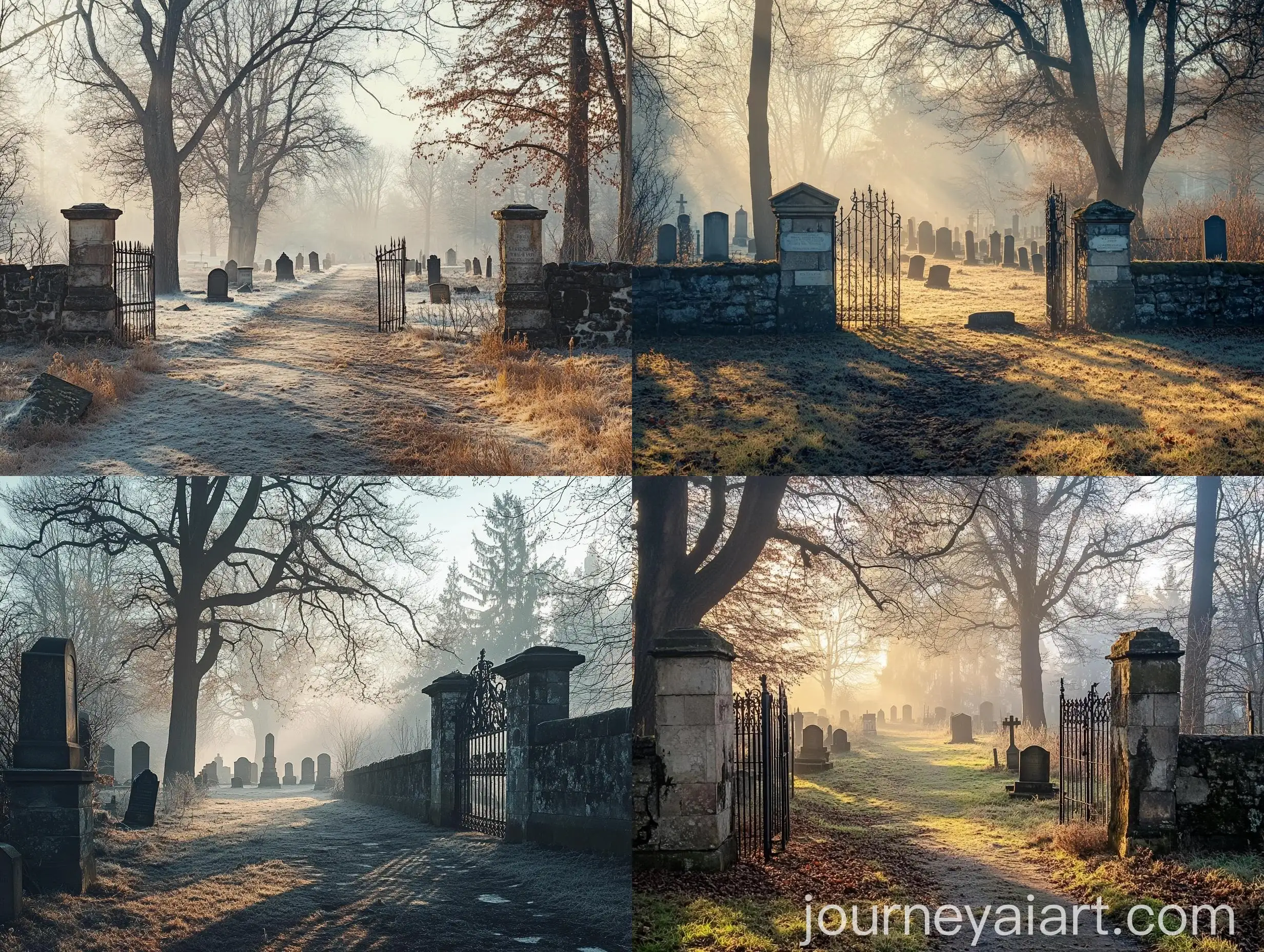 Deserted-Prussian-Graveyard-Scene-with-Weathered-Tombstones-and-Misty-Morning-Light