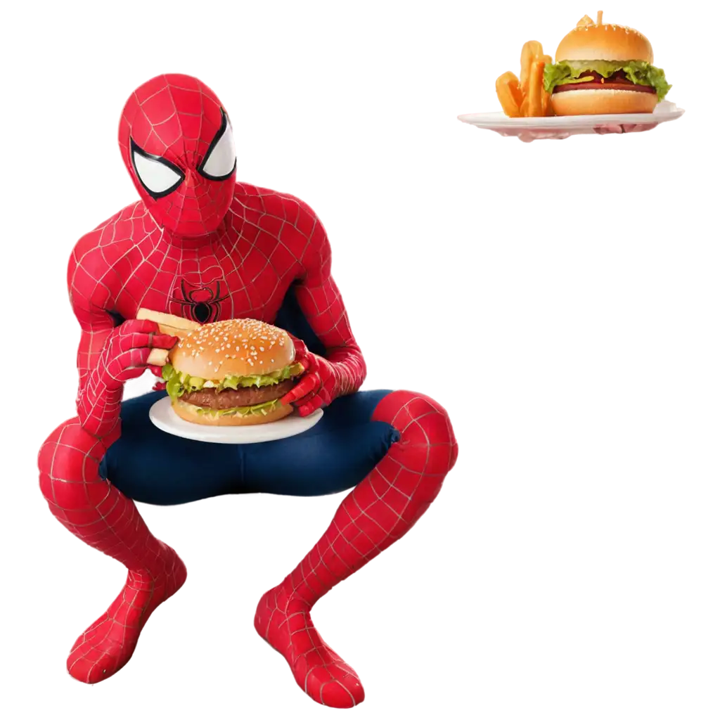 spidermand eating burger