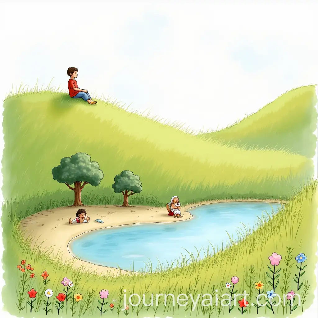 Boy-Observing-Children-Playing-with-Jesus-in-a-Meadow-by-a-Pond