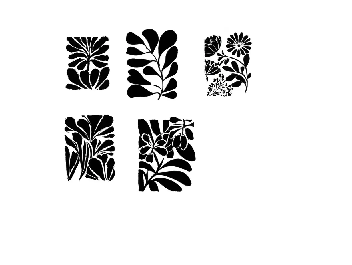 Sketches of Black Flowers Artistic Floral Composition in Monochrome