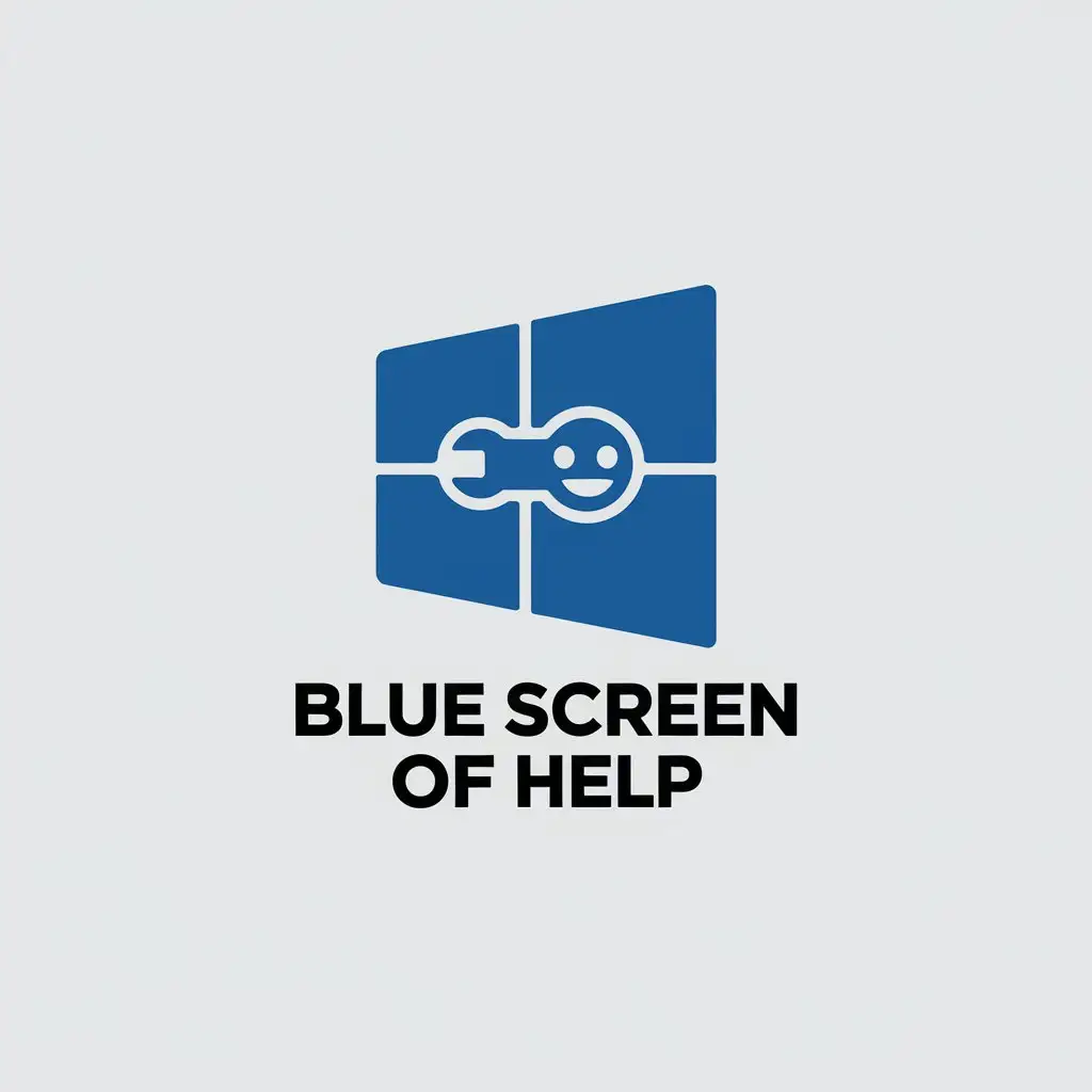 LOGO Design for Blue Screen of Help Minimalist Sideways Smiley with Wrench on PC Screen