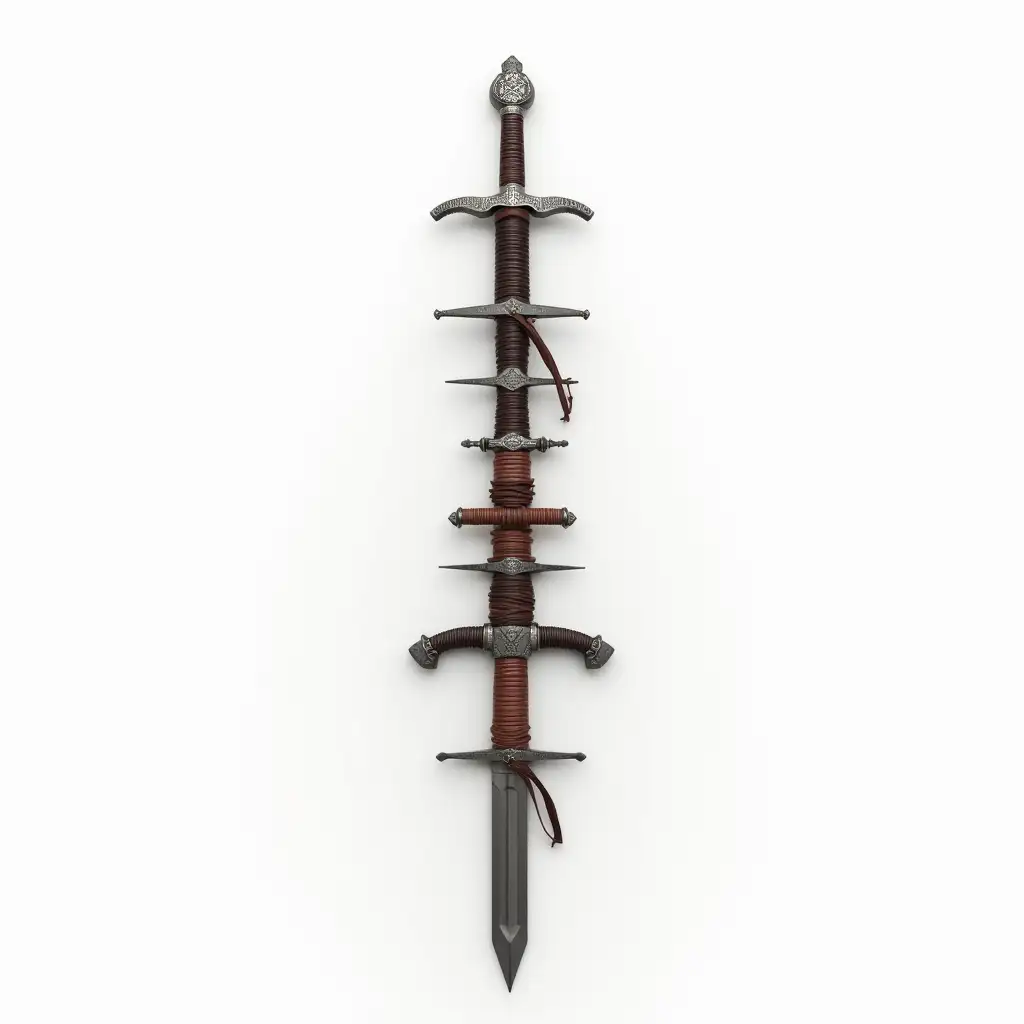 Hilariously-Unique-Sword-with-Multiple-Handles-Stacked-Along-the-Blade