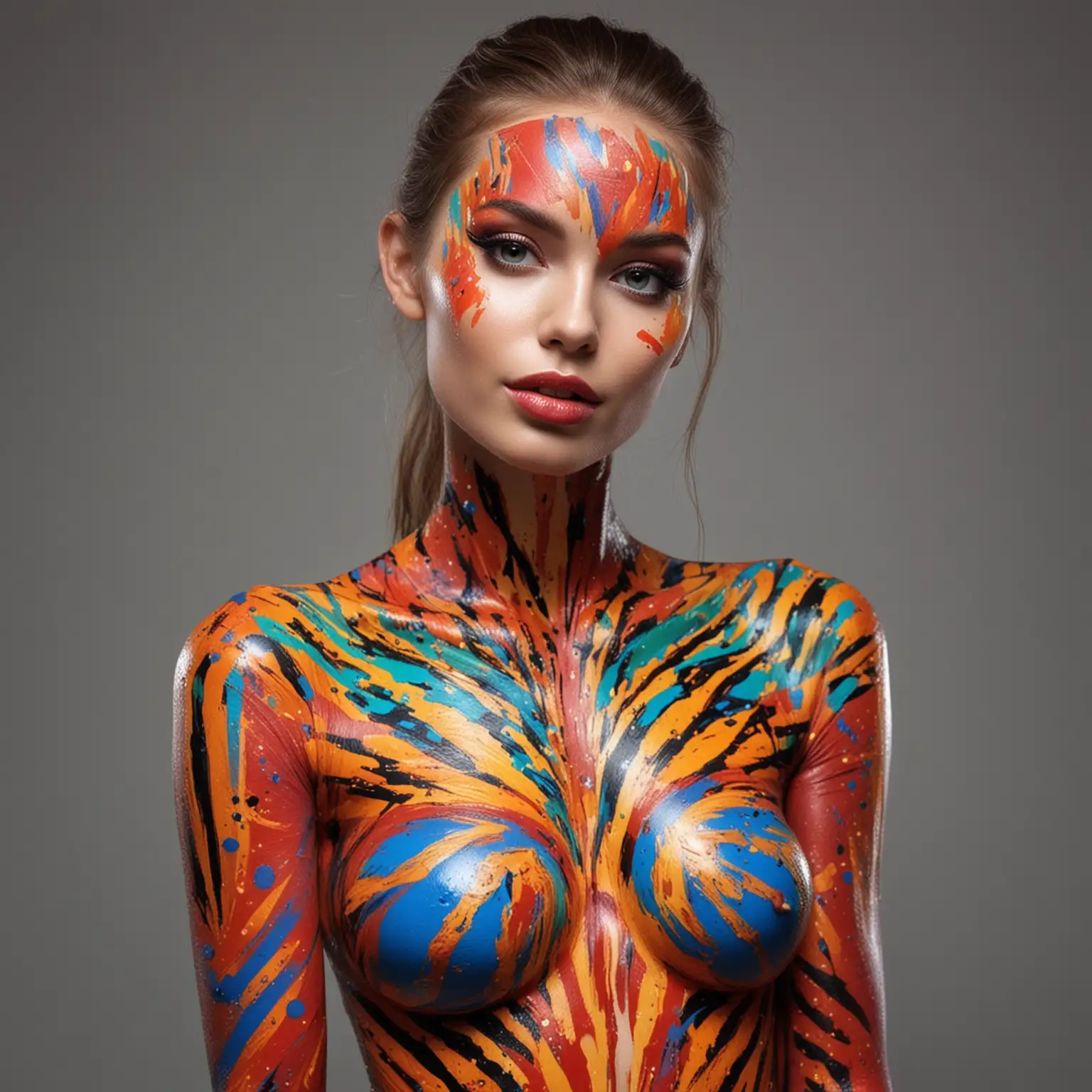 Supermodel Showcasing Vibrant Body Paint Art in Stunning Colors