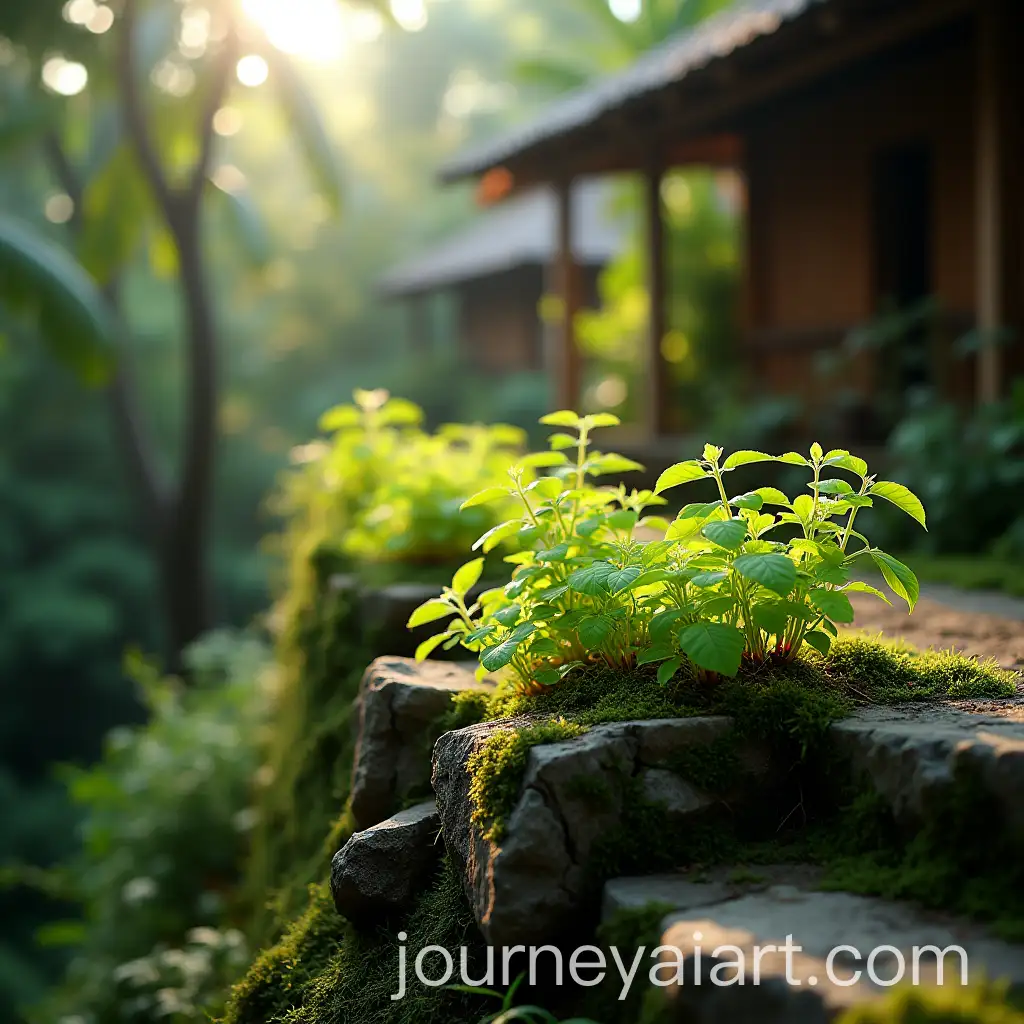 Small-Green-Plants-Growing-on-a-Rocky-MossAI-Art-Prompt-Expansiony-Wall-in-a-Tropical-Village