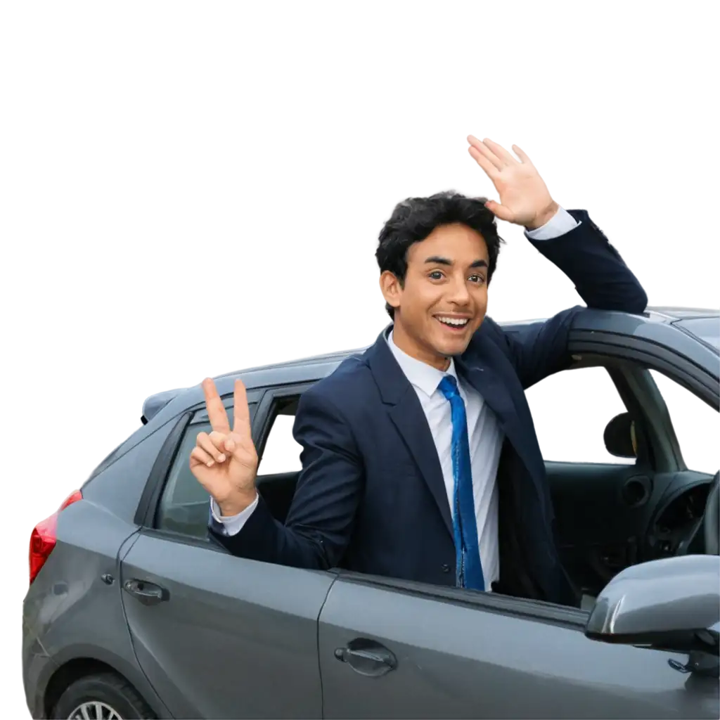 PNG-Image-of-a-Man-in-a-Honda-Brio-Waving-Hand-with-a-Sorban-on-His-Neck-HighQuality-Digital-Art