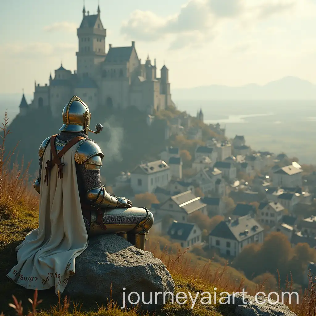 Knight-Resting-on-Mossy-Rock-with-Northern-Monastery-in-the-Background