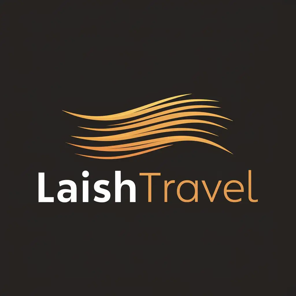 a vector logo design,with the text "LaishTravel", main symbol:The logo depicts bright, dynamic lines, symbolizing the stream of life energy and inspiration. The colors of orange and gold create a sense of warmth and hope. A smooth and modern font underlines lightness and harmony, reflecting the idea that fate is an energy pushing us forward.,Moderate,clear background