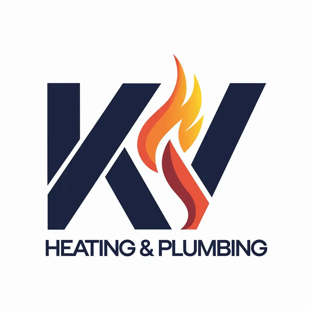 LOGO Design for KV Heating Plumbing Flame Integrated in KV with Clear Background for Construction Industry