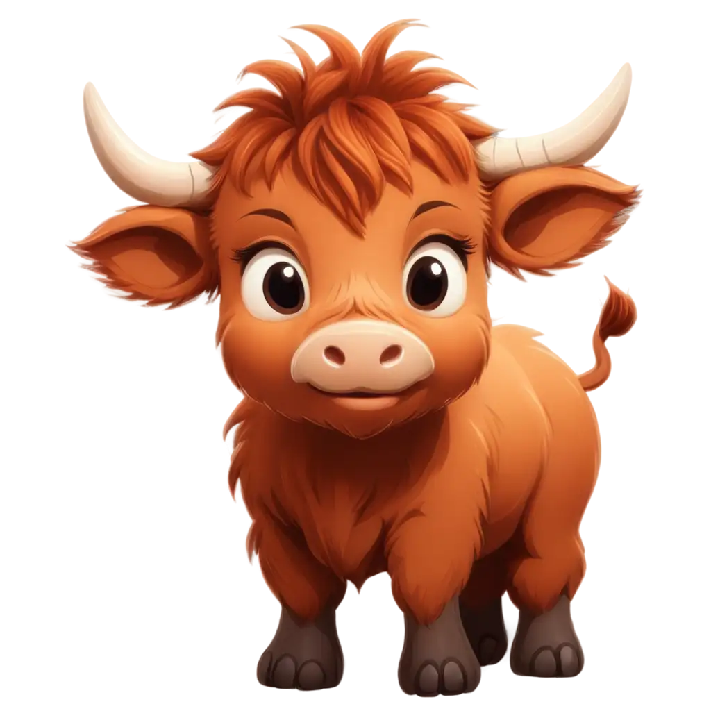 Adorable-Highland-Baby-Cow-Cartoon-Style-PNG-Image