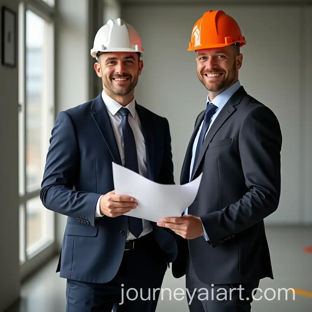 Executives-in-Suits-Reviewing-Blueprint-on-Construction-Site