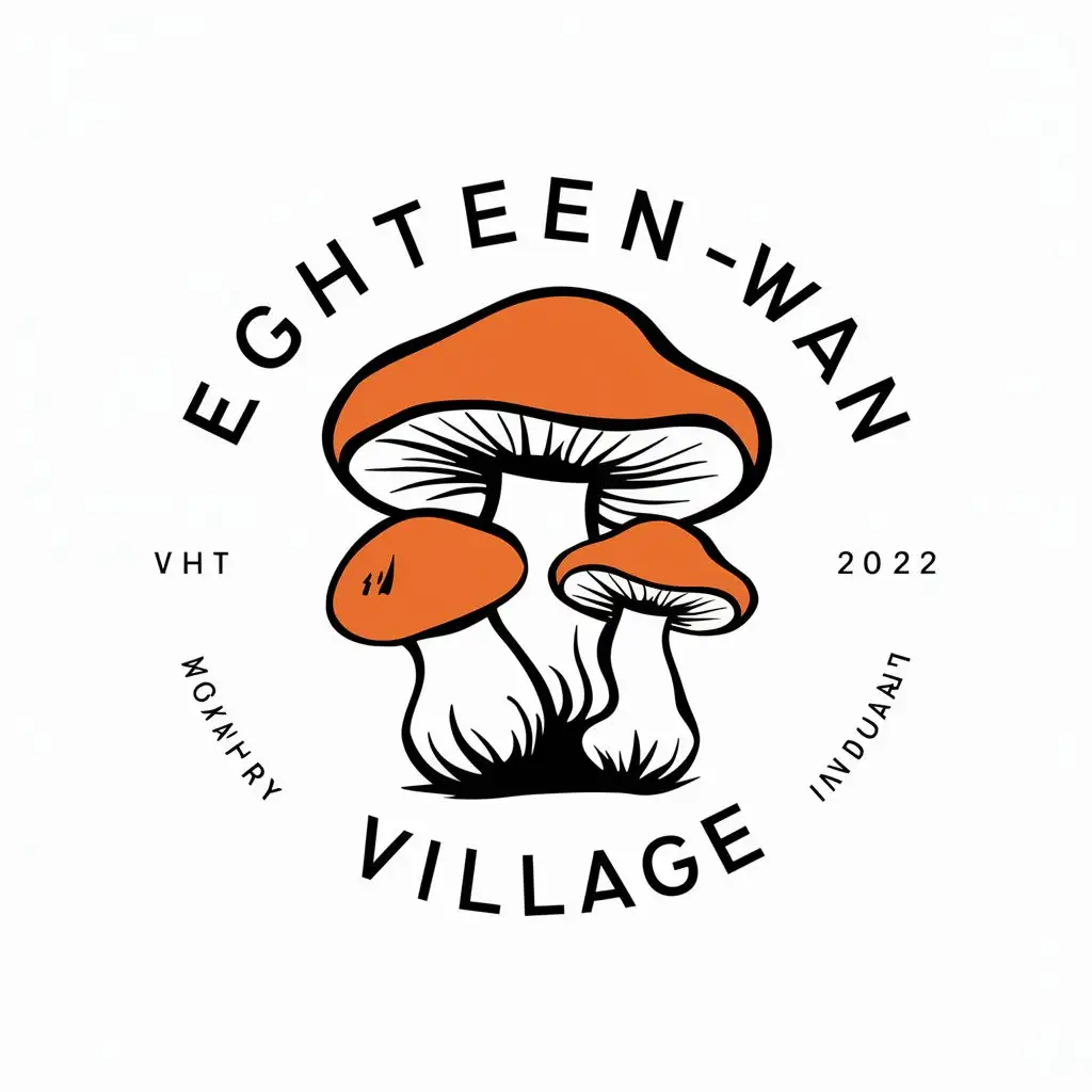 a vector logo design,with the text "eighteen-wan village", main symbol:edible mushrooms,Moderate,be used in Restaurant industry,clear background