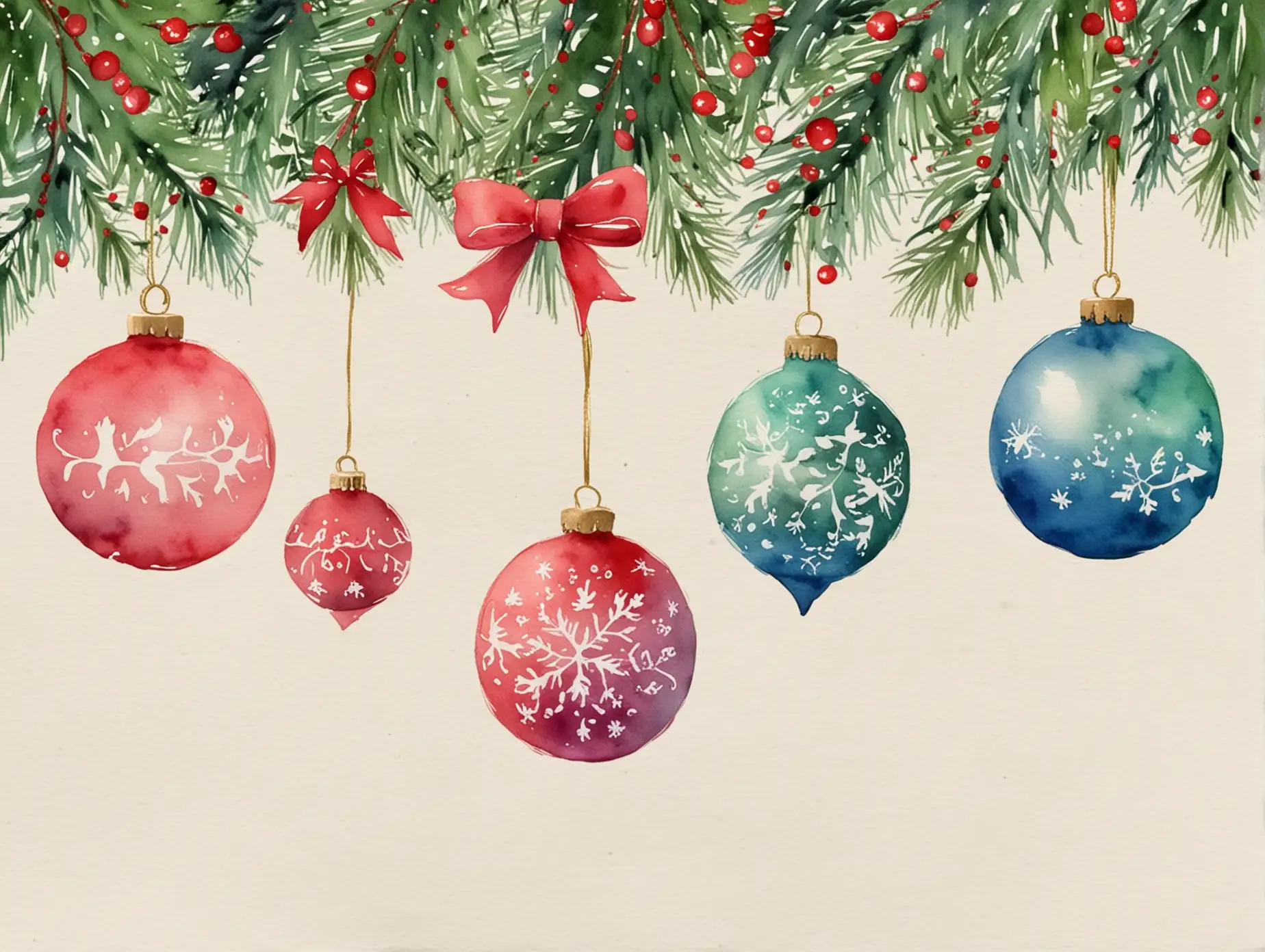 Vibrant Watercolor Christmas Ornaments Displayed on a Festive Background