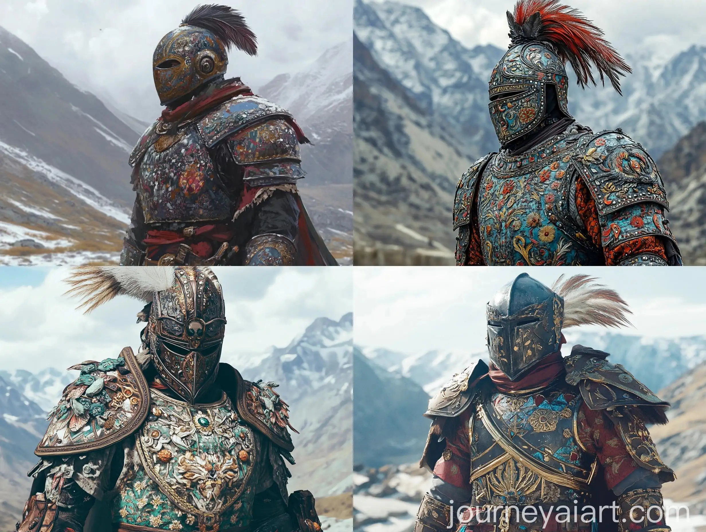 Afghan-Warrior-in-Floral-Armor-on-Mountain-Battlefield