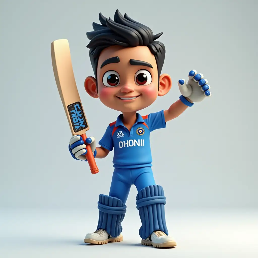 3d cartoon character of Indian Cricketer MS Dhoni