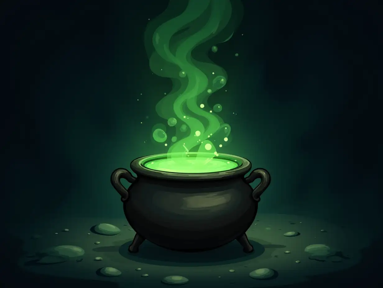 Bubbling-Cauldron-with-Green-Potion-on-Dark-Background