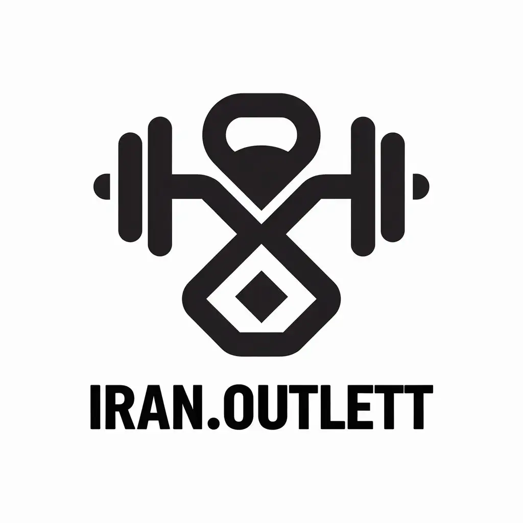 a vector logo design,with the text "iran.outlett", main symbol:dumbbell kettlebell,complex,be used in Sports Fitness industry,clear background