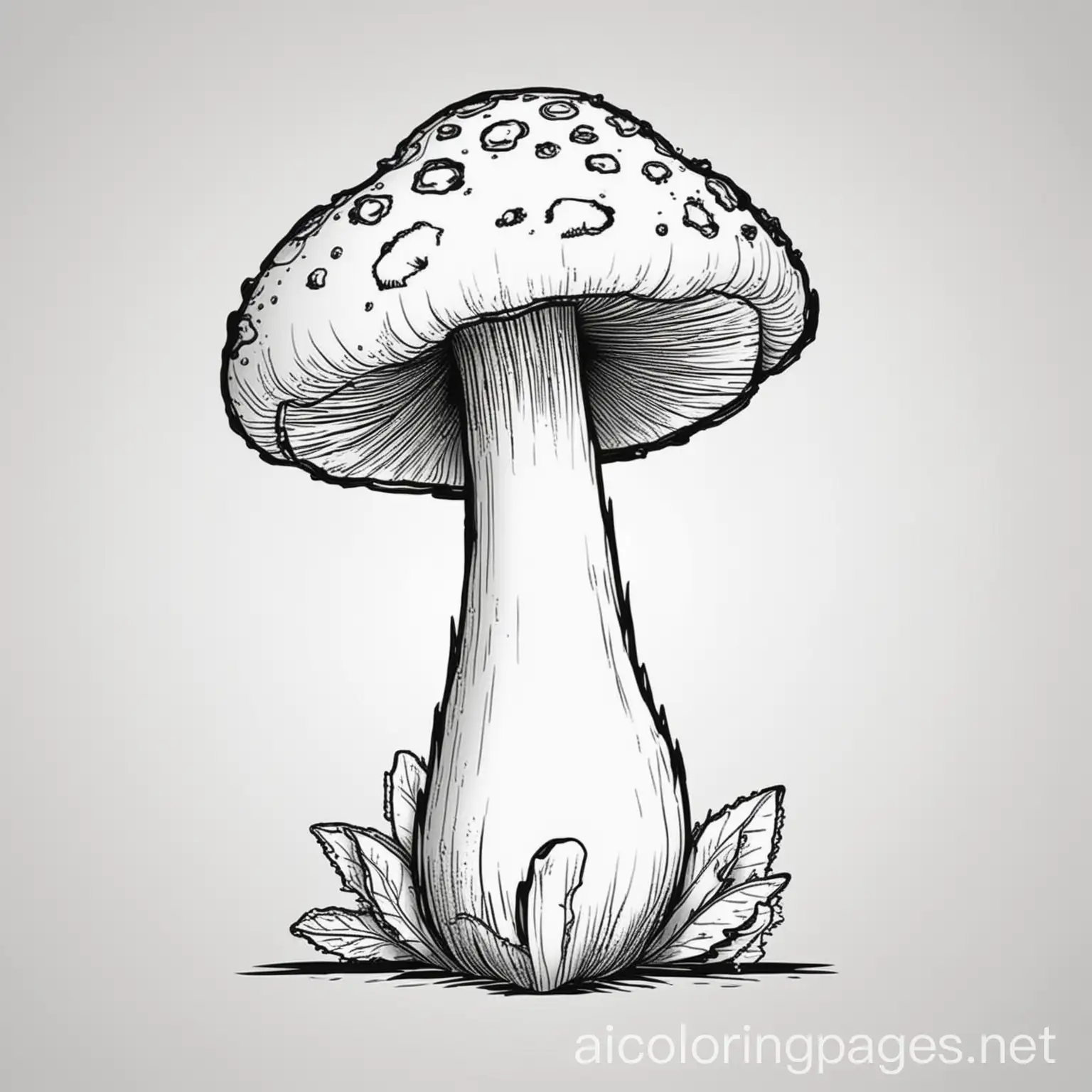 one mushroom, Coloring Page, black and white, line art, white background, Simplicity, Ample White Space. The background of the coloring page is plain white to make it easy for young children to color within the lines. The outlines of all the subjects are easy to distinguish, making it simple for kids to color without too much difficulty