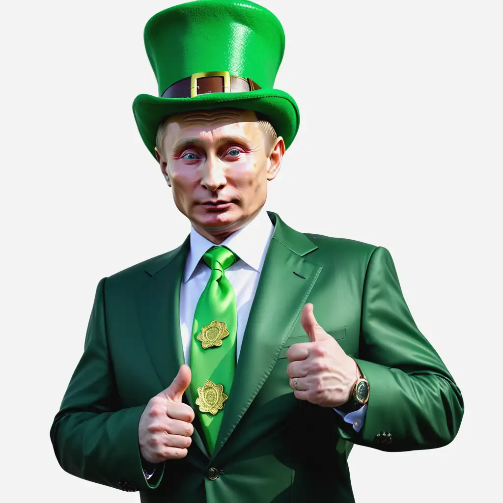 Vladimir Putin as a mischevious Leprechaun, transparent png background