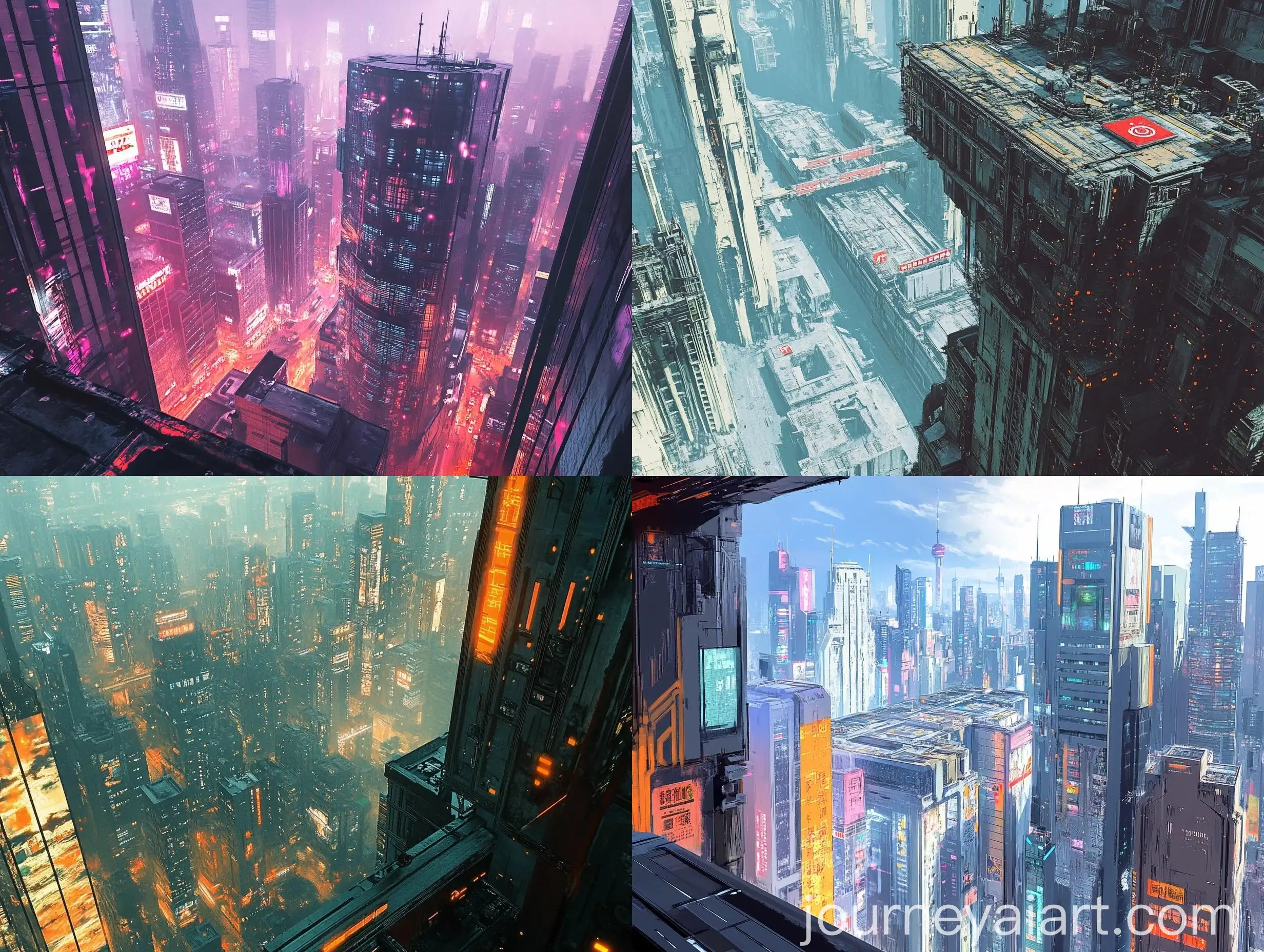 Cyberpunk-Cityscape-from-Skyscraper-Rooftop