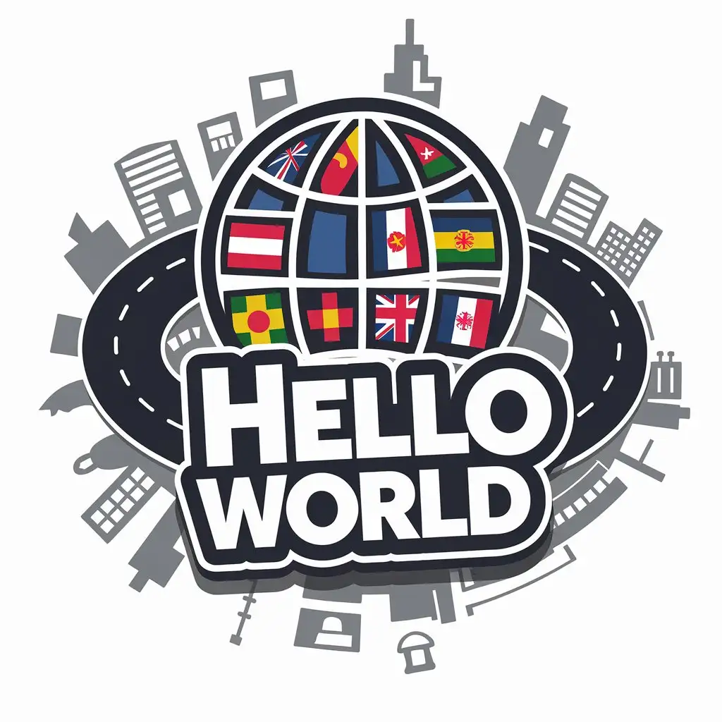 LOGO Design for Hello World Vector with City Game Theme and Clear Background