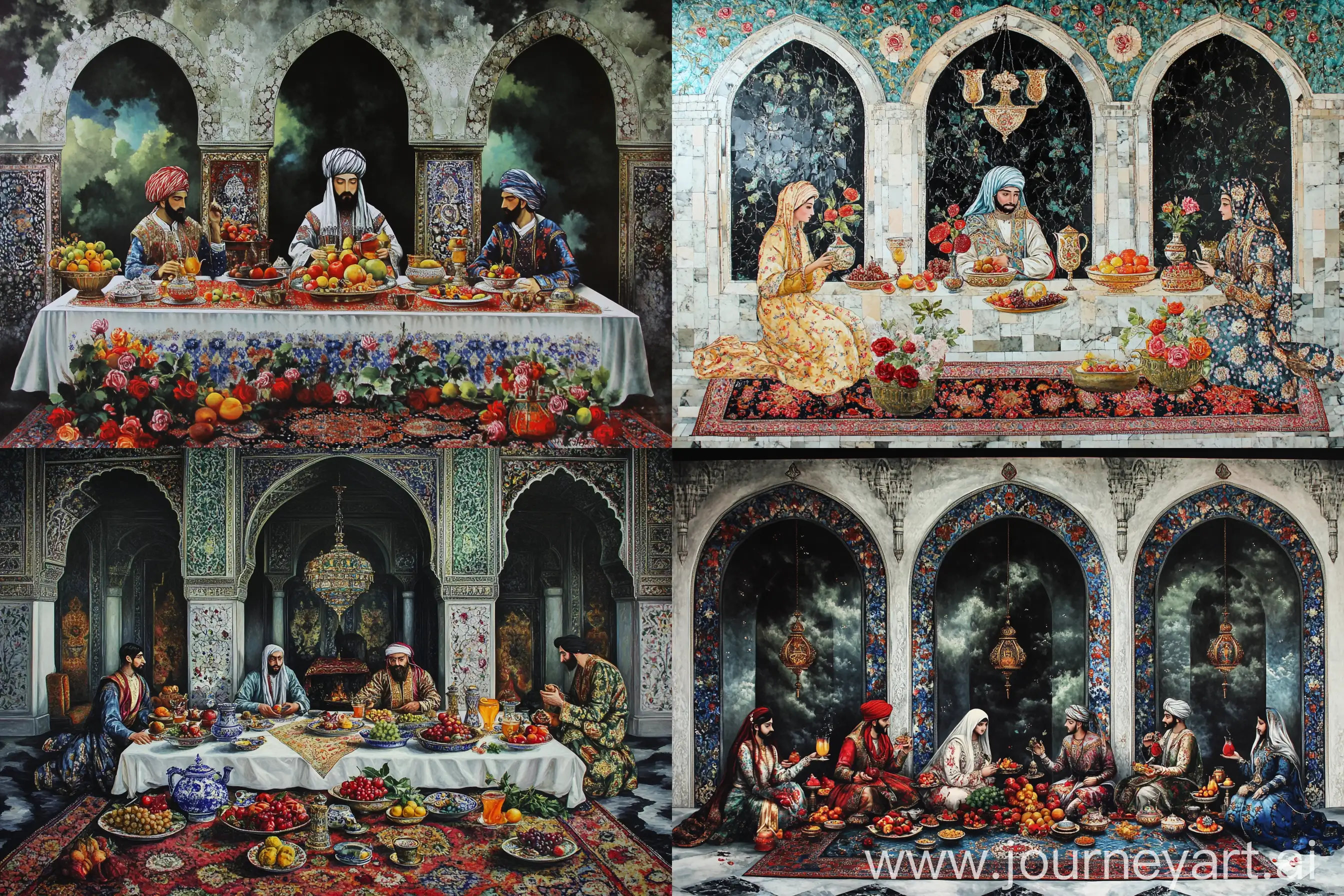 Medieval-European-Portrait-Painting-of-Princes-in-Arabian-Attire-and-Floral-Decorations