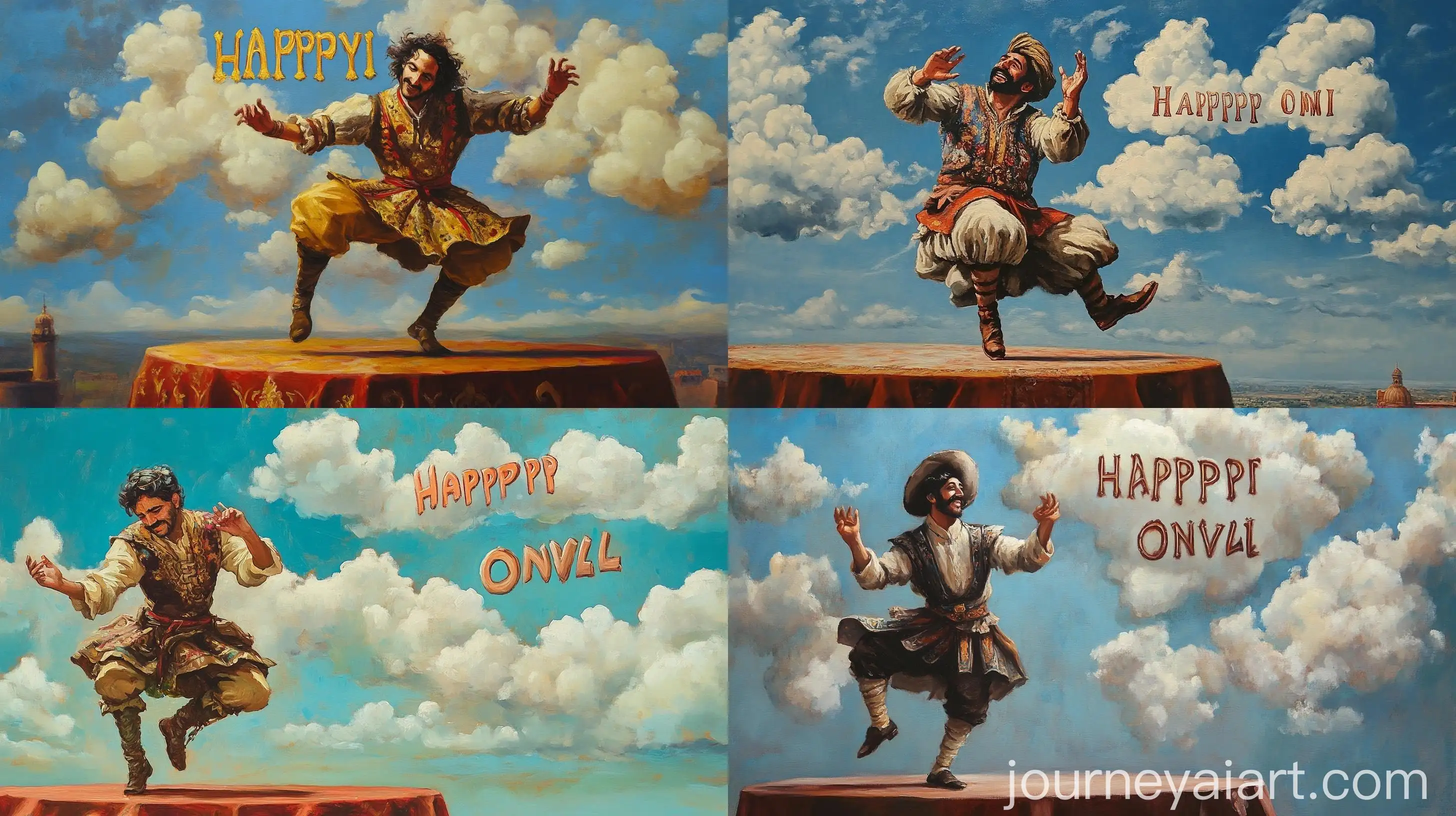 Fantasy-Medieval-Spaniard-Dancing-on-Table-with-Happy-Onam-Sky