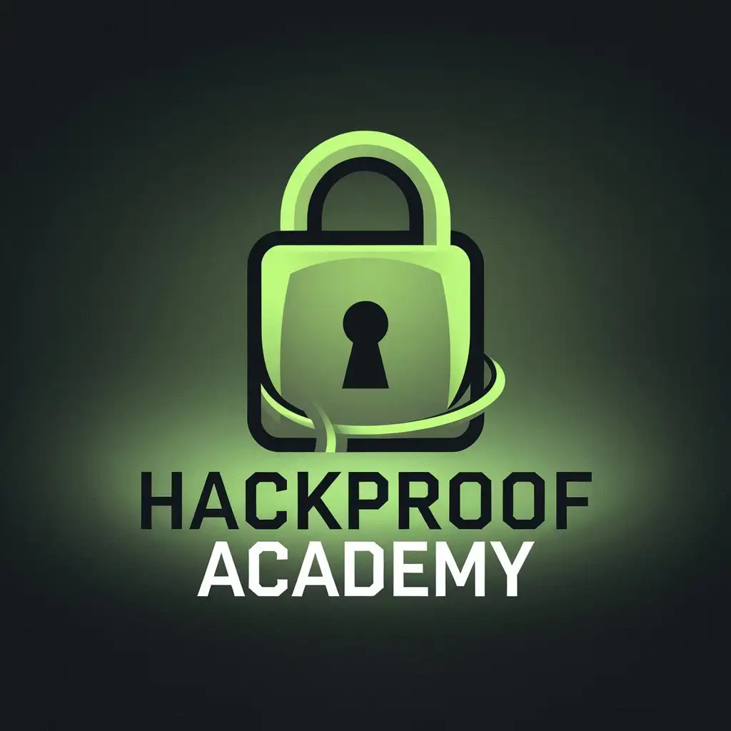 generate a logo for the digital literacy and cybersecurity community. The name of the community is HackProof Academy, colors are black and dark green, gradient colors are allowed