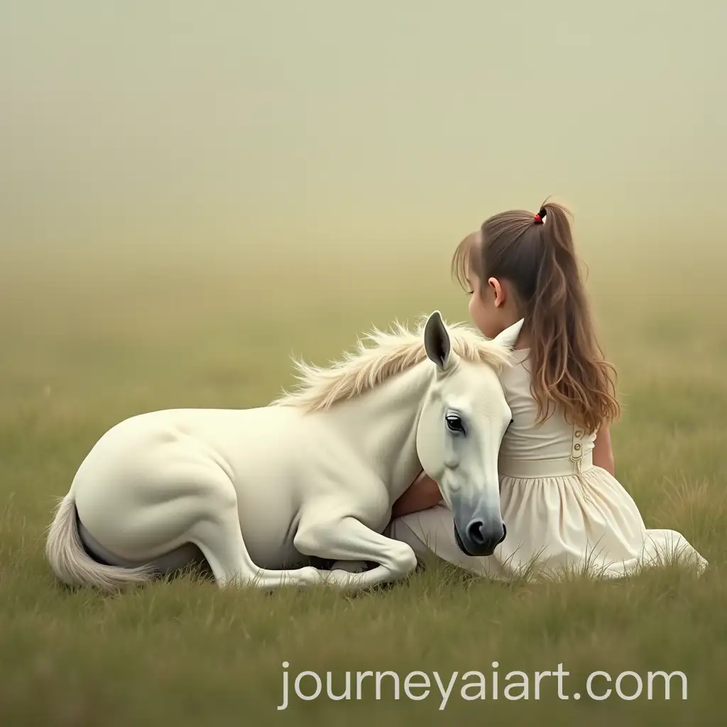 Ivory-White-Baby-Horse-Sleeping-Beside-Girl-in-White-Dress