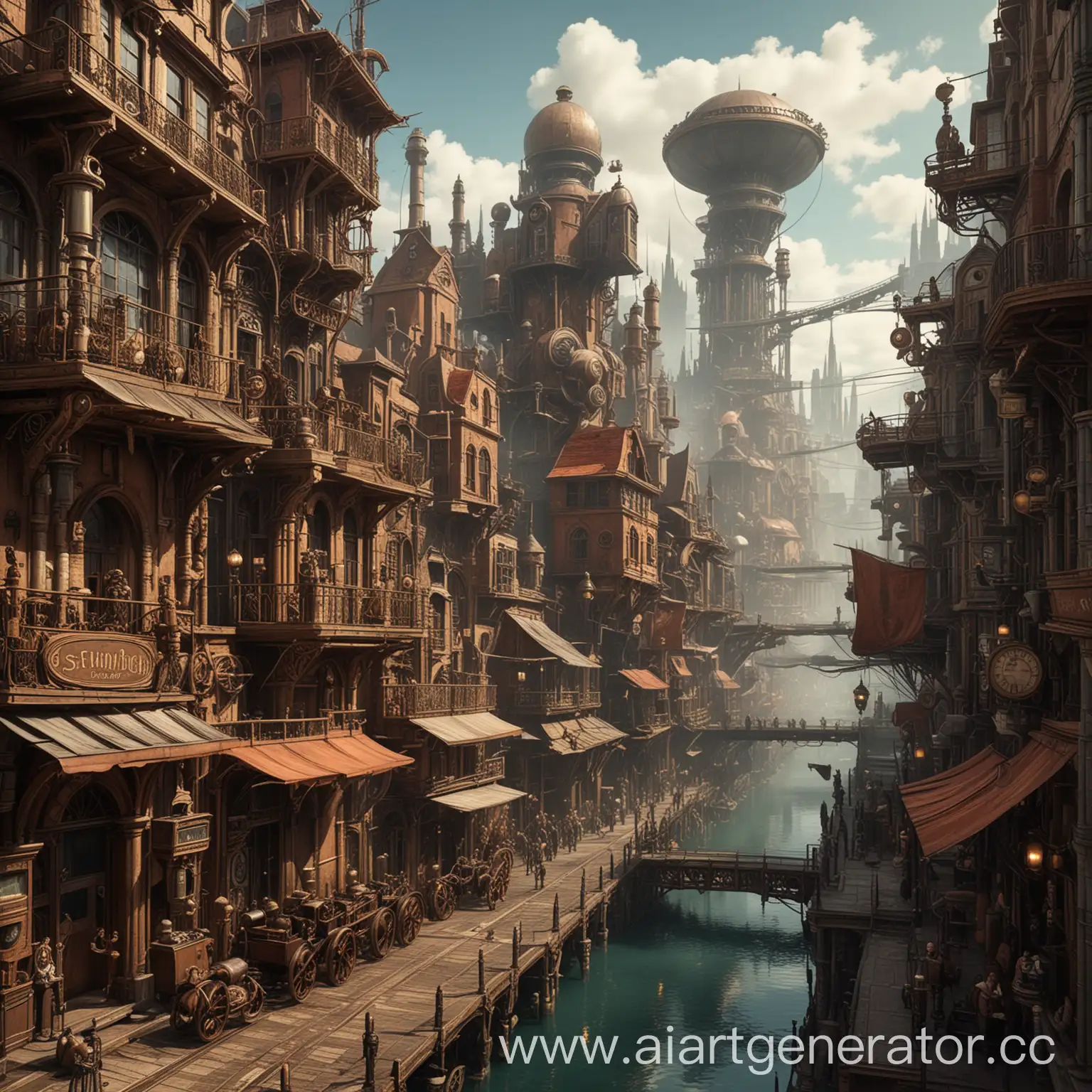 Steampunk-Cityscape-with-Victorian-Architecture-and-Flying-Airships