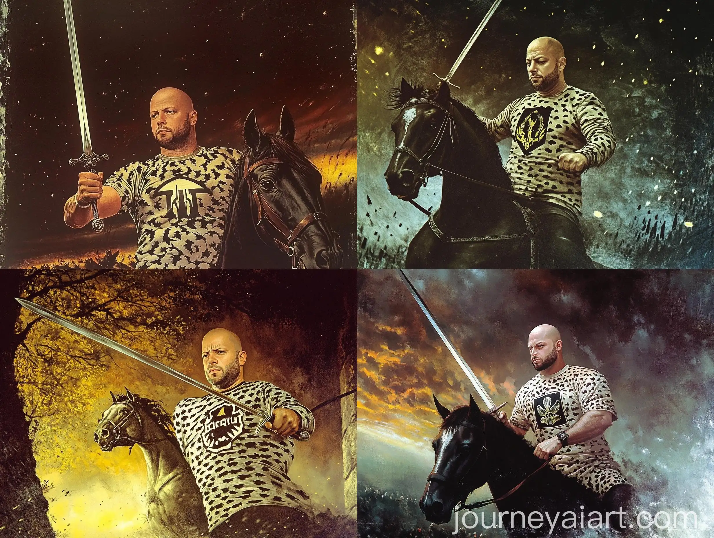 Paladin-Swinging-Sword-on-Horse-1970-Dark-Fantasy-Book-Cover-Art