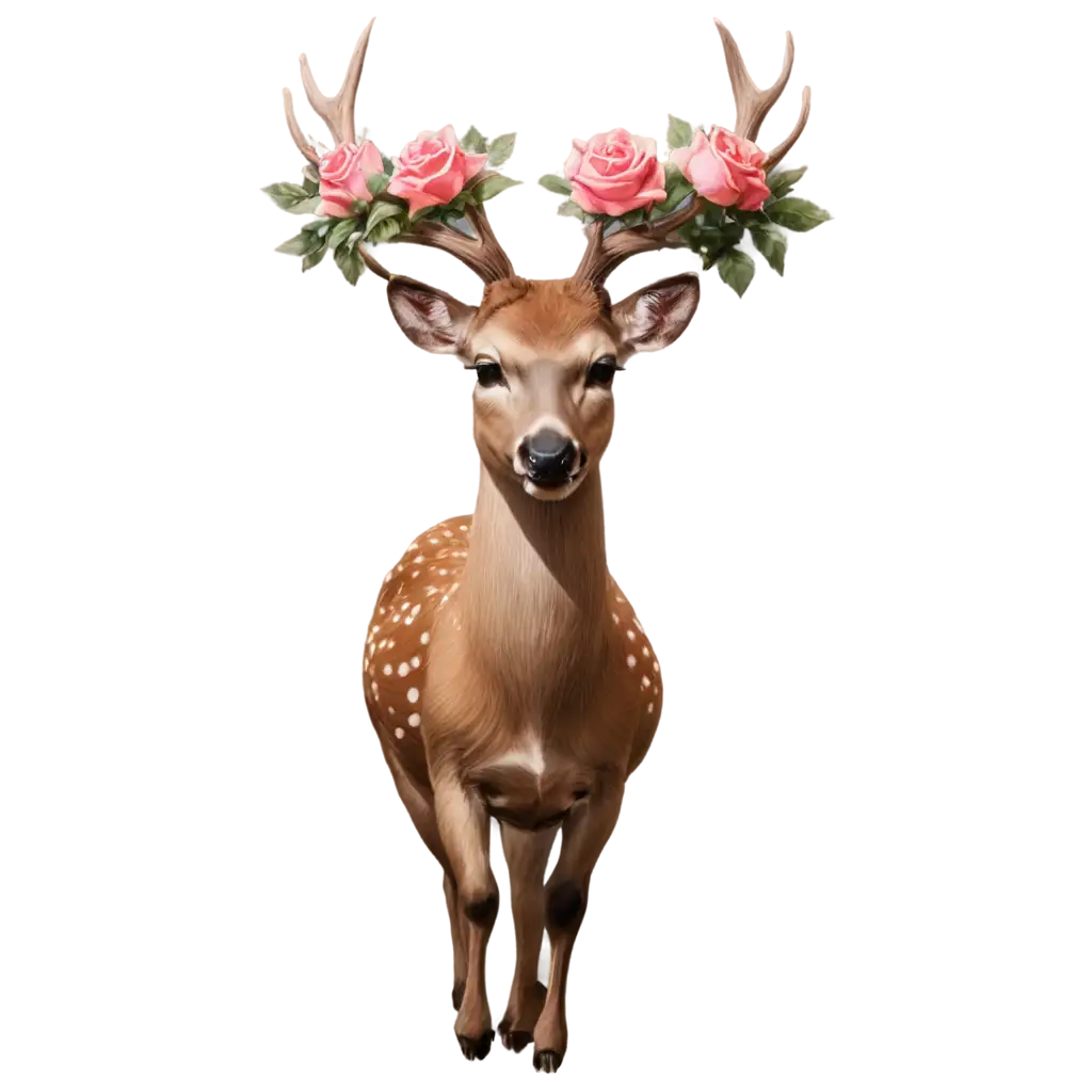 PNG-Image-of-a-Majestic-Deer-with-Roses-AIGenerated-Art-Prompt