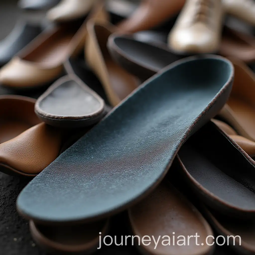 Polyurethane-Insole-with-Pile-of-Shoes-Background