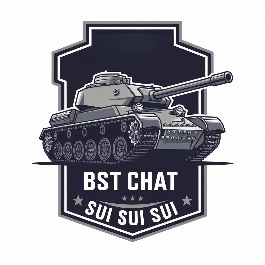 a vector logo design,with the text "Tank, below it is the inscription BST Chat, and even below it is "SUI SUI SUI"", main symbol:Tank,Moderate,be used in Others industry,clear background