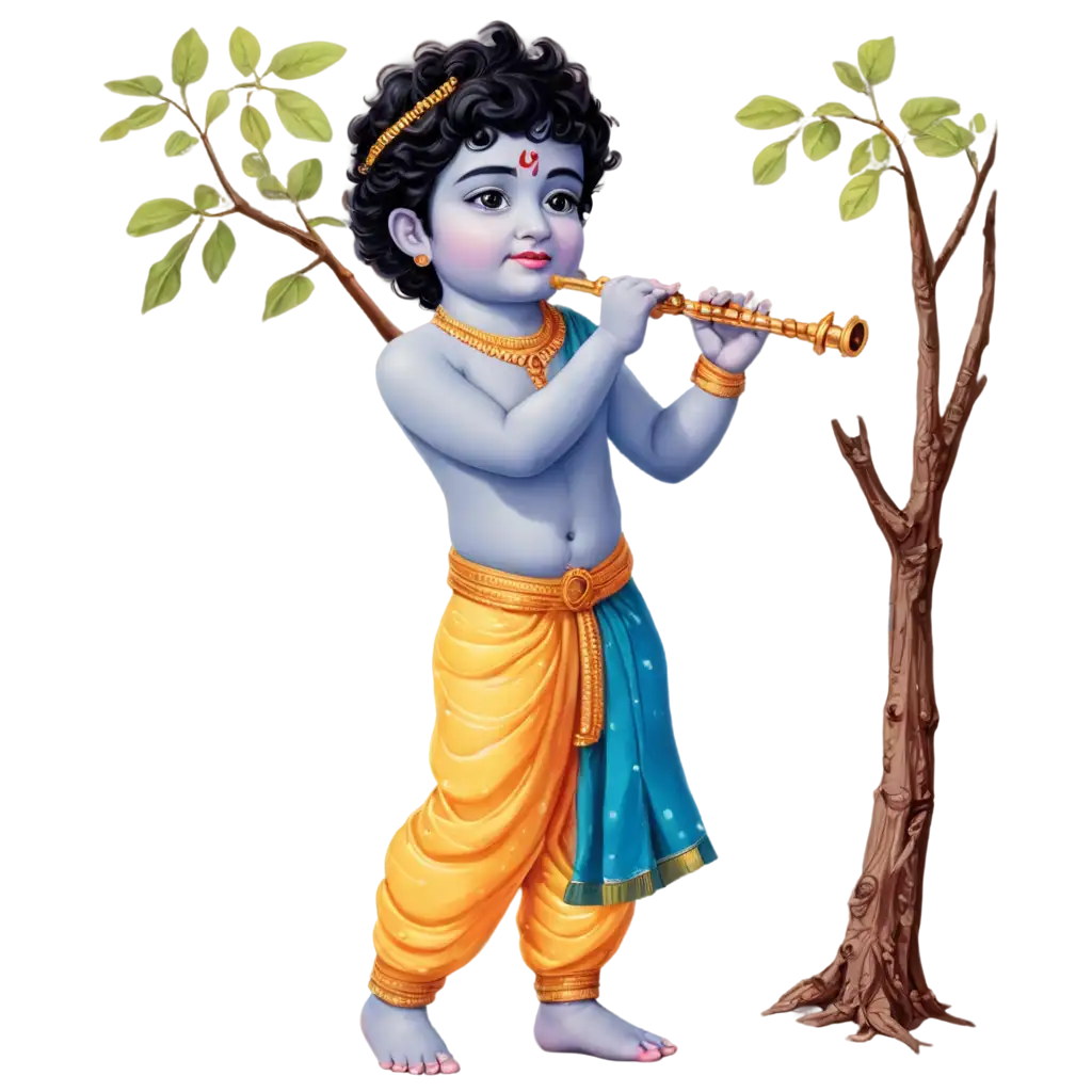 Little-Krishna-Playing-Flute-PNG-Image-Serene-Artwork-for-Spiritual-Websites-and-Childrens-Publications