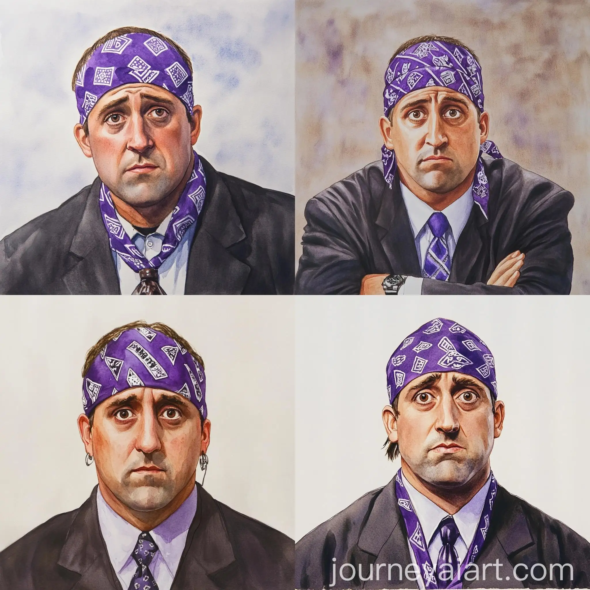 Watercolor-Portrait-of-Michael-Scott-from-The-Office-in-a-Purple-Bandana