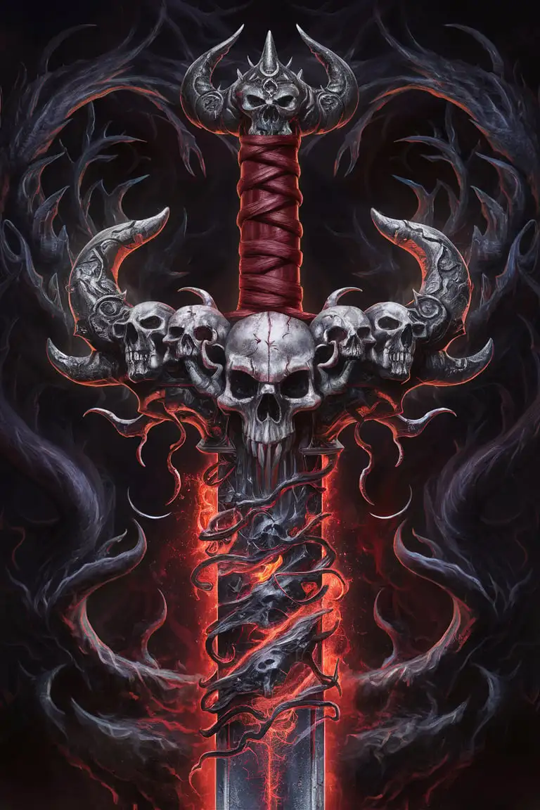 The sword of the wizard who is bless by the demon lord, the sword has skulls and evil magic