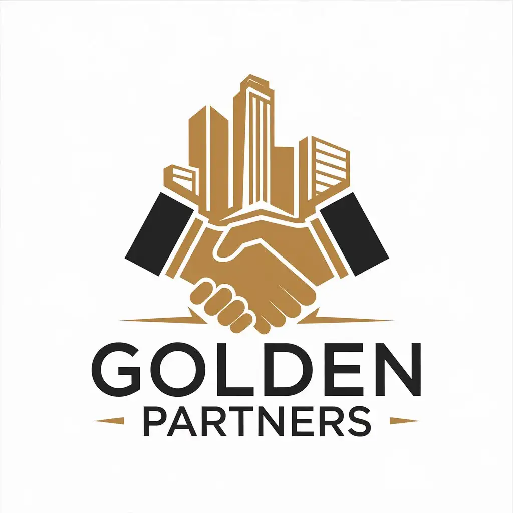 LOGO-Design-for-Golden-Partners-Real-Estate-Handshake-Emblem-with-Skyscrapers