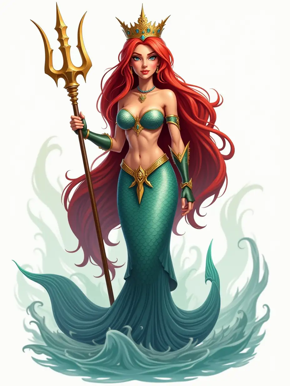 Warrior Mermaid Queen with Trident and Crown in Hero Quest Style