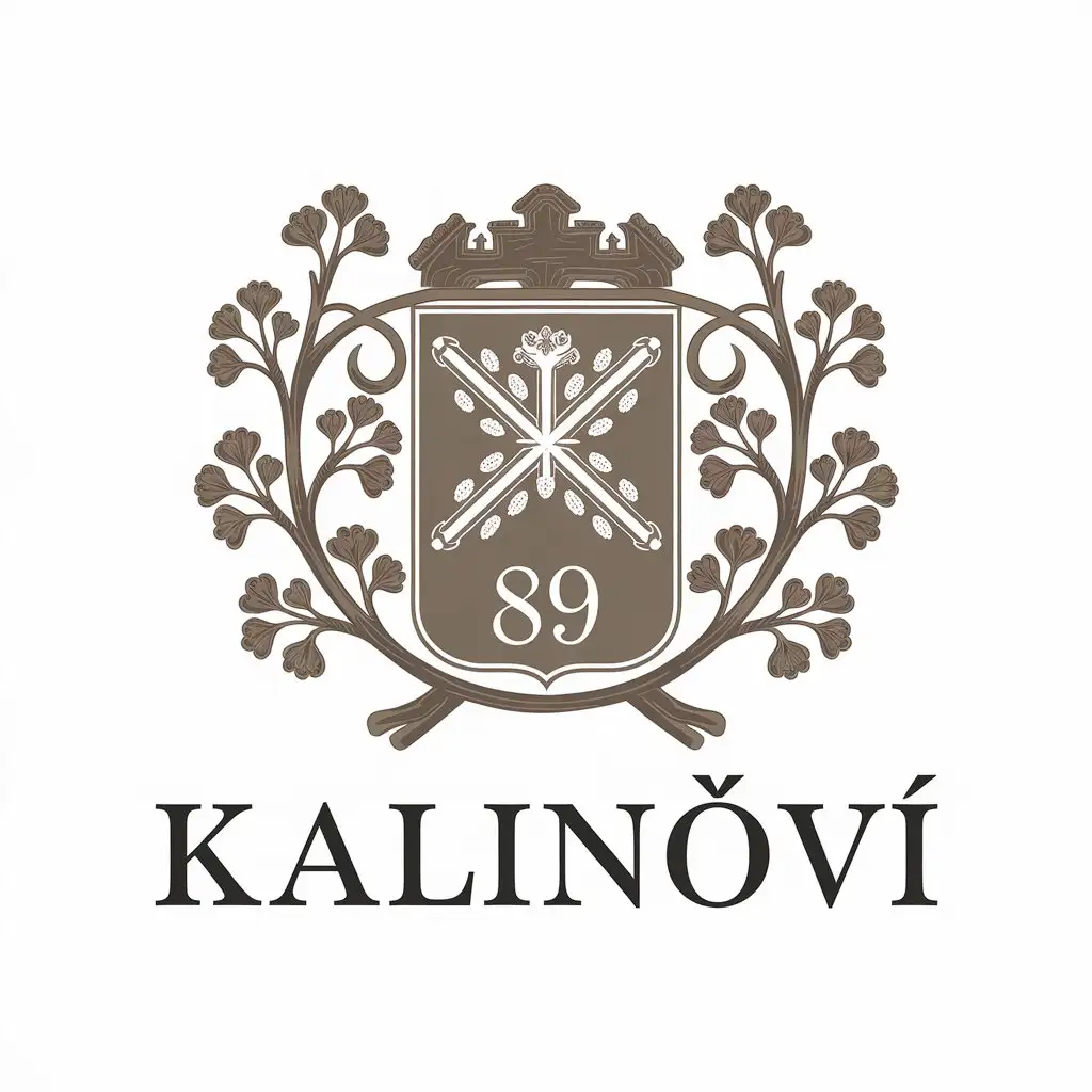 LOGO Design for Kalinovi Heraldic Shield with Interlacing Viburnum Branches and Number 89 for Real Estate Industry