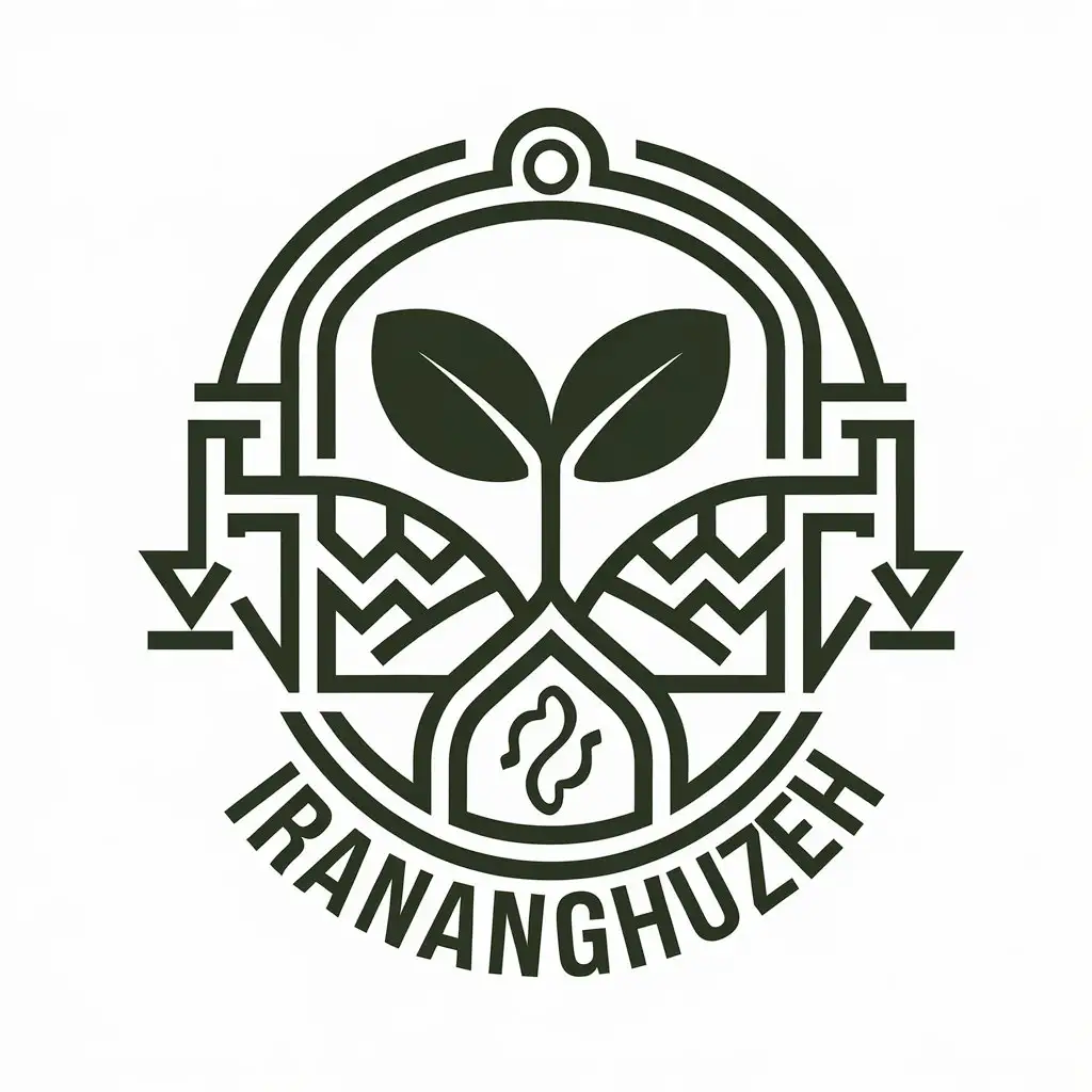 a vector logo design,with the text "irananghuzeh", main symbol:seedlingwithtwoleaves,complex,clear background