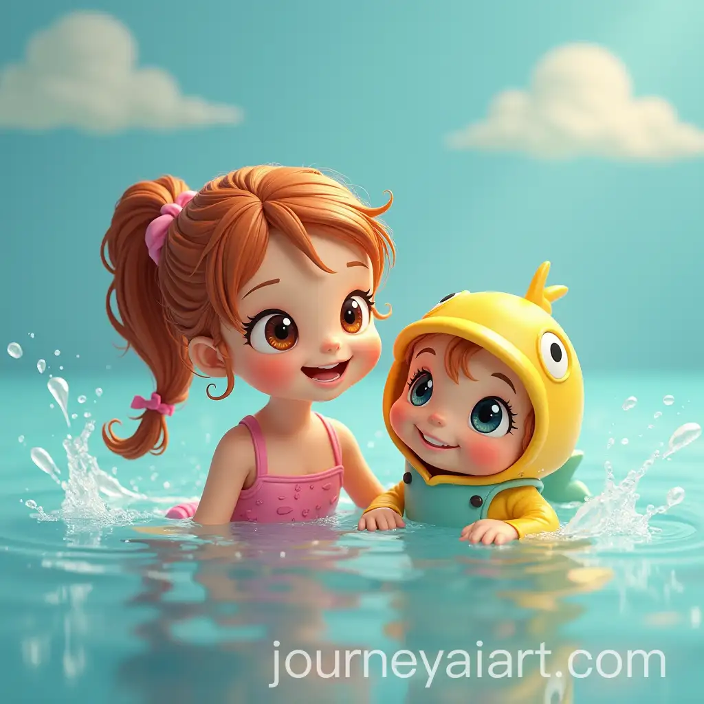 Little-Girl-and-Her-WaterLoving-Friend-Playing-Together