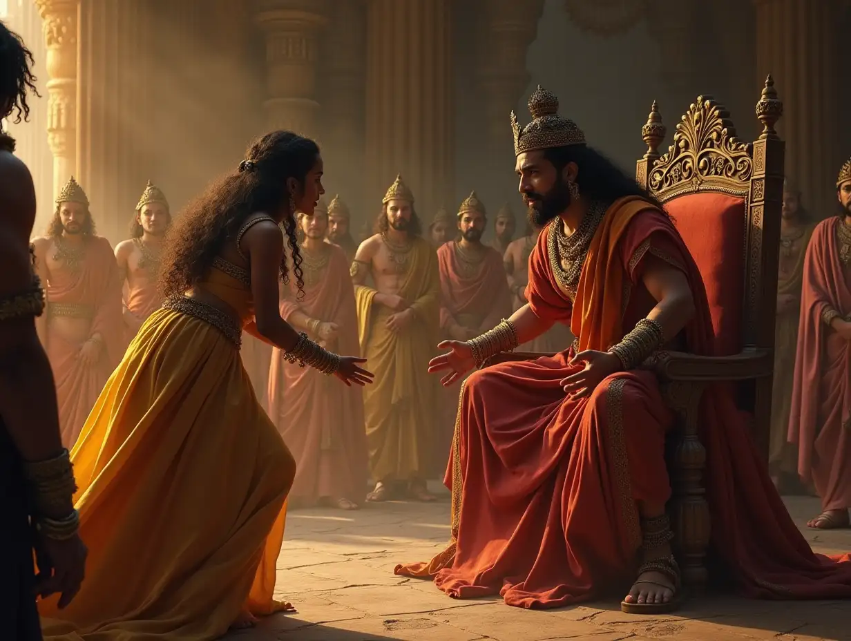 Princess-Amba-and-King-Shalva-Arguing-in-Royal-Court-from-Mahabharata