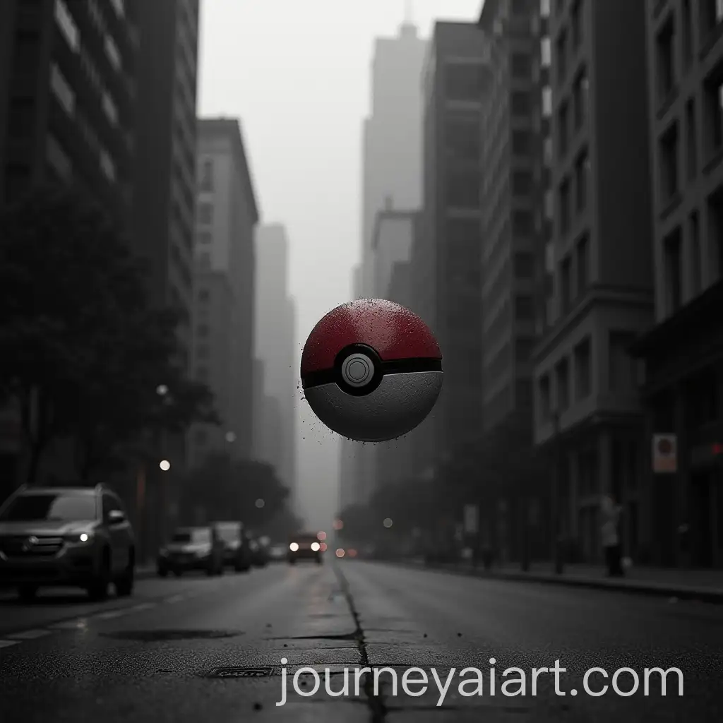 Realistic-Pokeball-in-MidAir-Against-a-Dark-Cityscape