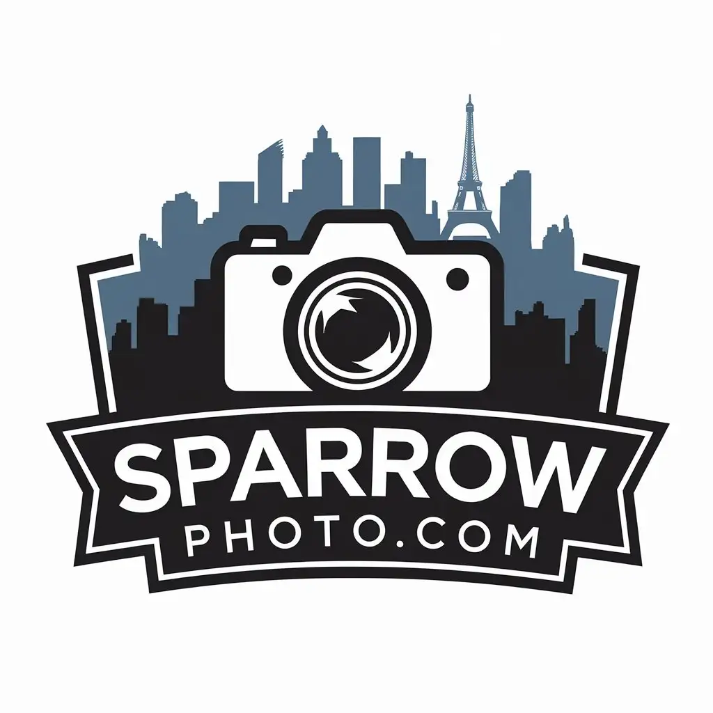 a vector logo design,with the text "SparrowPhoto.com", main symbol:Camera on Worobjovs backdrop,Moderate,be used in Others industry,clear background